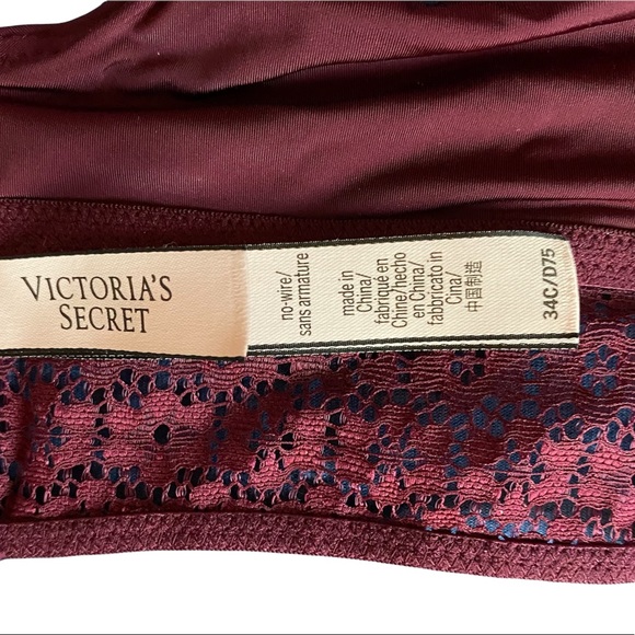 Victoria Secret Wireless Bra Red Burgundy Light Padded Stretch Size 34C NEW - Picture 5 of 5